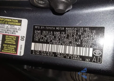 2016 Toyota Corolla Le z USA, uszkodzony, nr VIN 2T1BURHE1GC648884